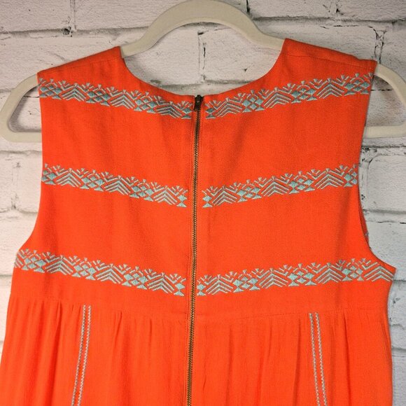 THML ANTHROPOLOGIE ORANGE SHIFT DRESS WITH GRAY INTRICATE EMBROIDERY SIZE SMALL - Picture 3 of 7